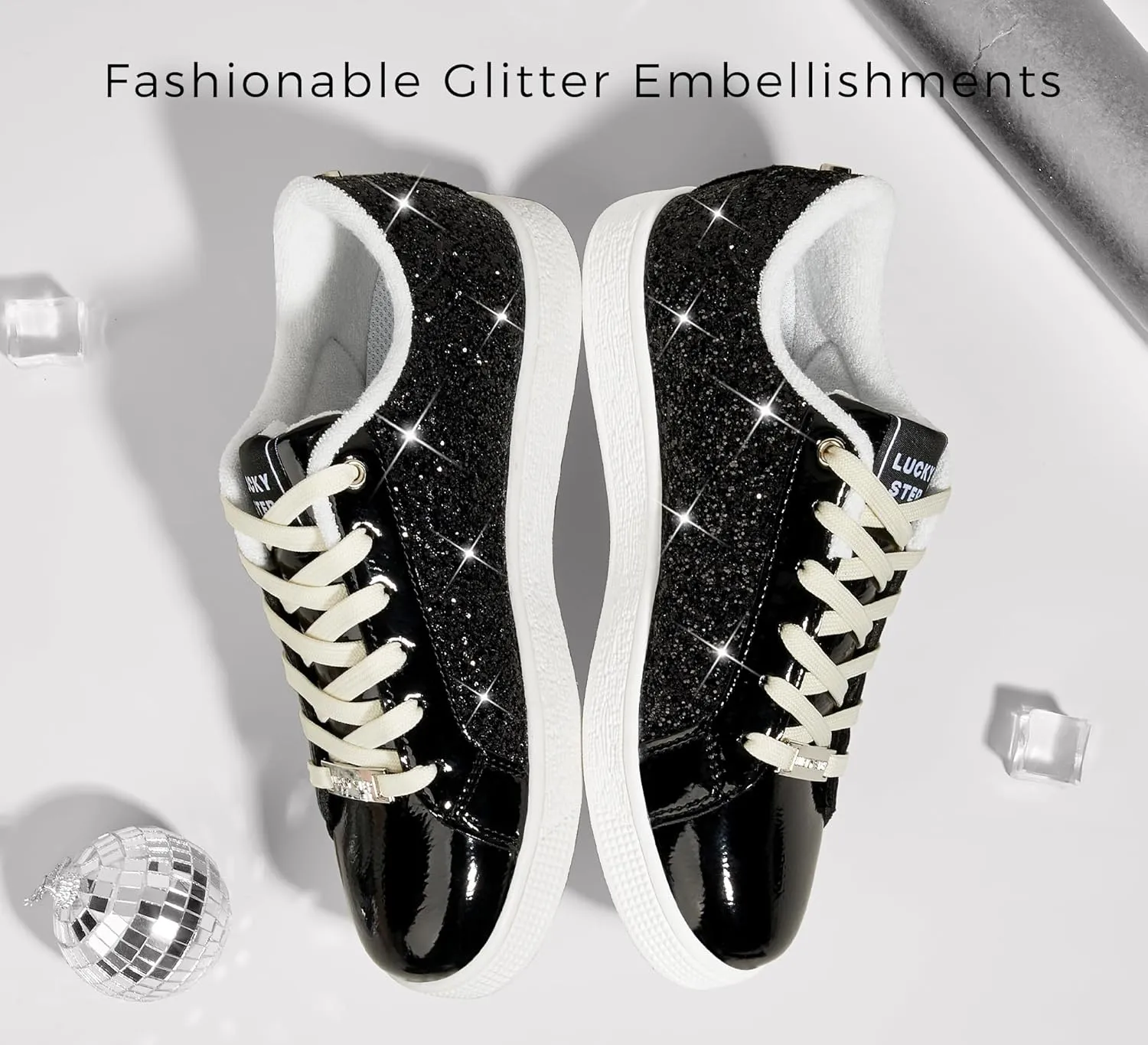 LUCKY STEP Women's Fashion Star Sneaker Lace Up Low Top Comfortable Cushioned Walking Shoes