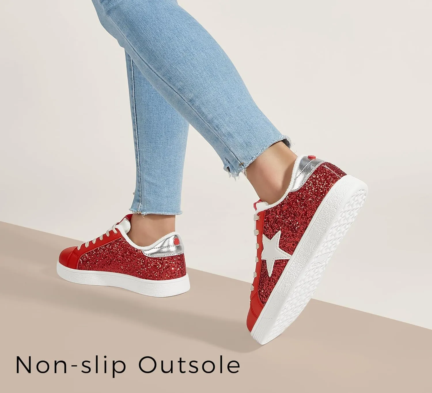 LUCKY STEP Women's Fashion Star Sneaker Lace Up Low Top Comfortable Cushioned Walking Shoes