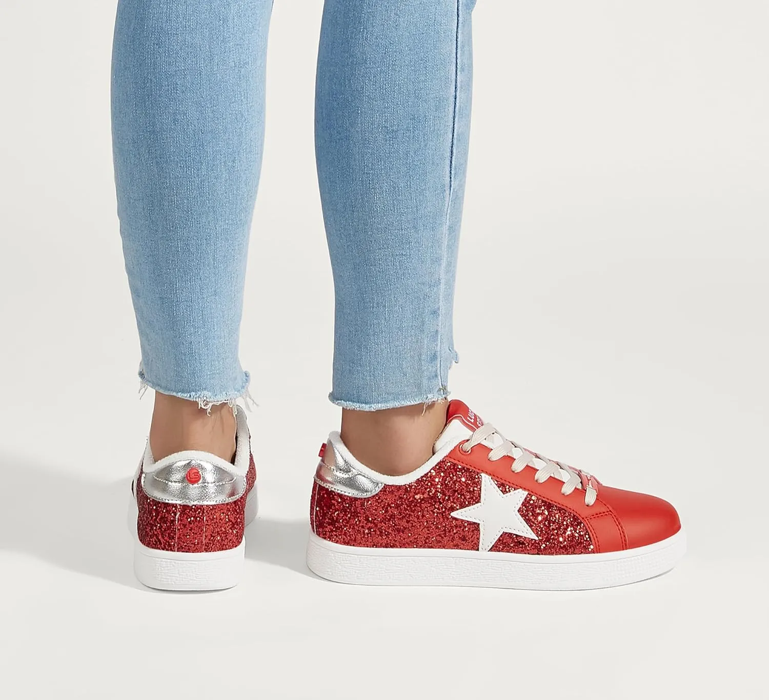 LUCKY STEP Women's Fashion Star Sneaker Lace Up Low Top Comfortable Cushioned Walking Shoes