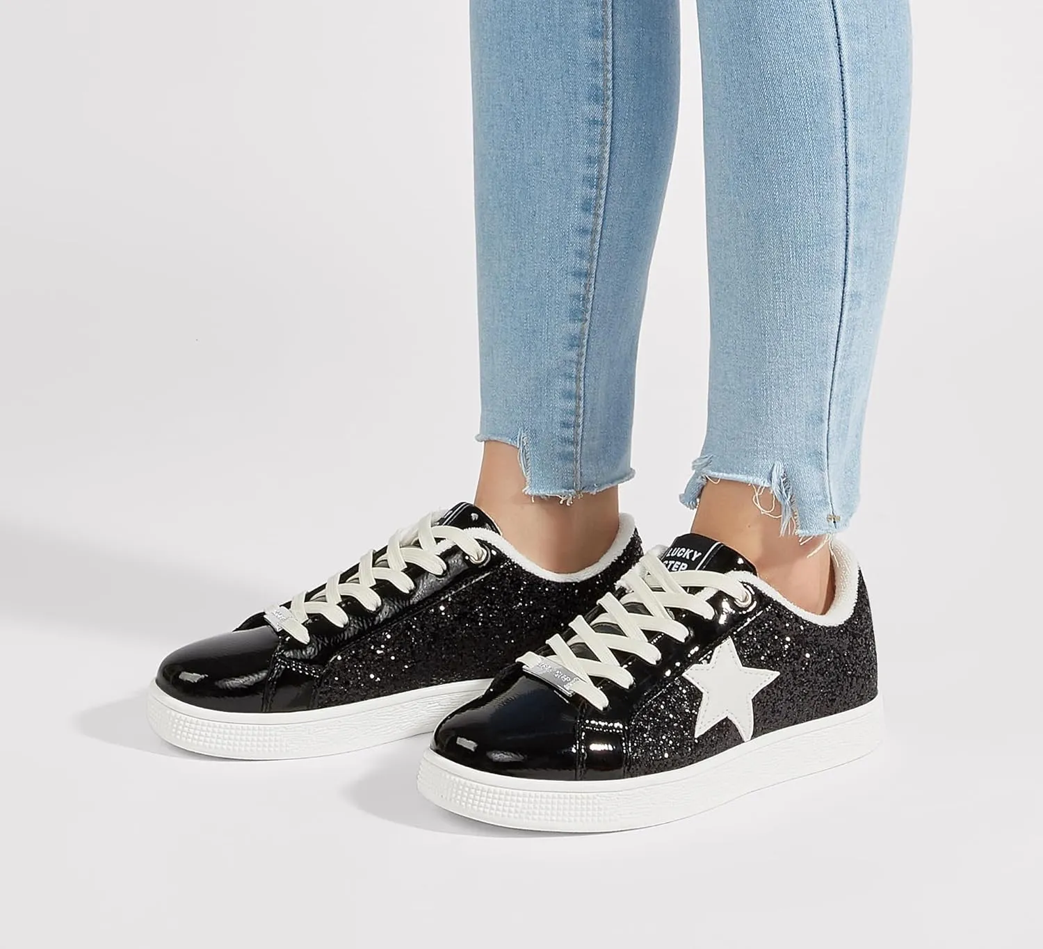 LUCKY STEP Women's Fashion Star Sneaker Lace Up Low Top Comfortable Cushioned Walking Shoes