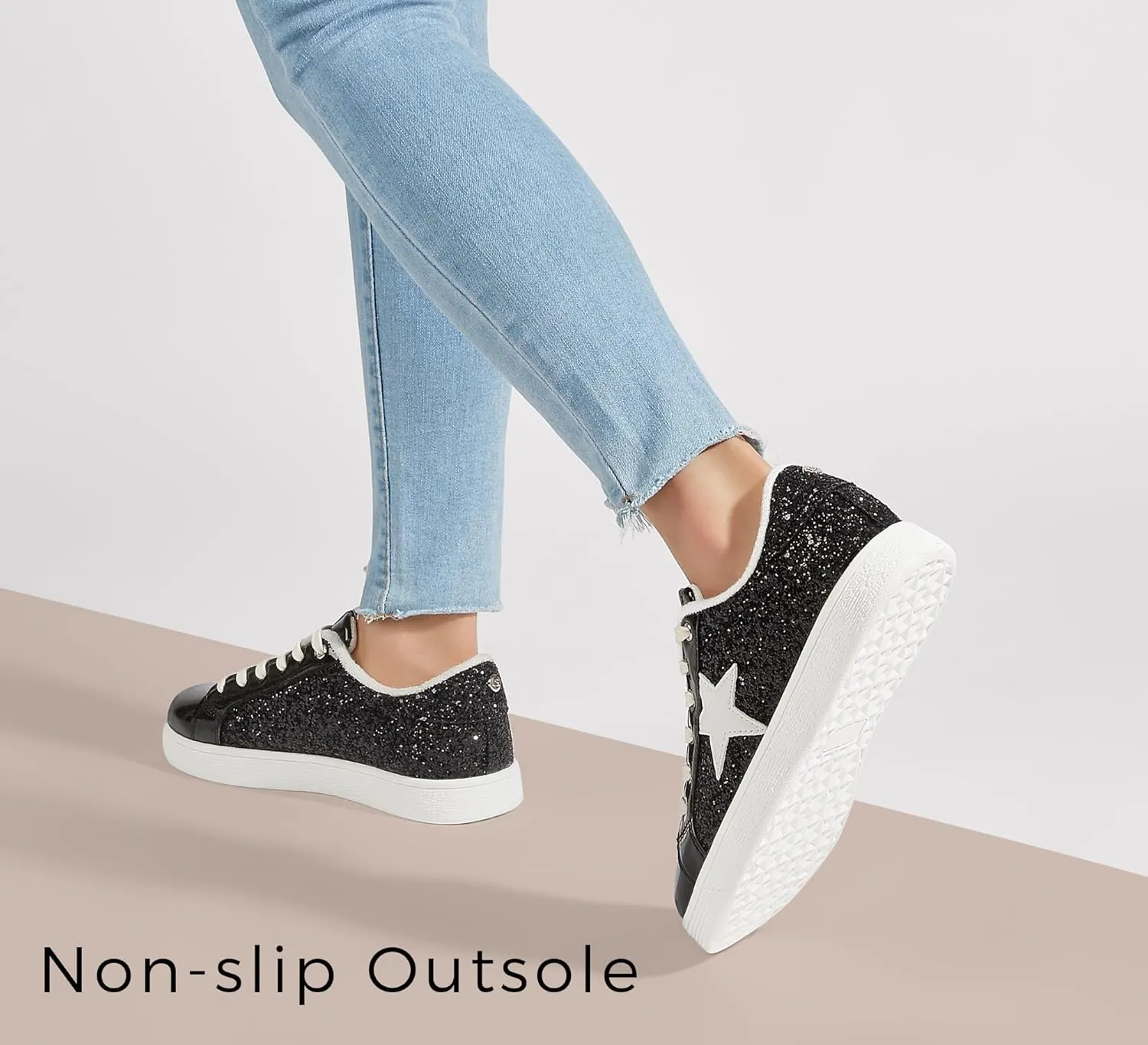 LUCKY STEP Women's Fashion Star Sneaker Lace Up Low Top Comfortable Cushioned Walking Shoes