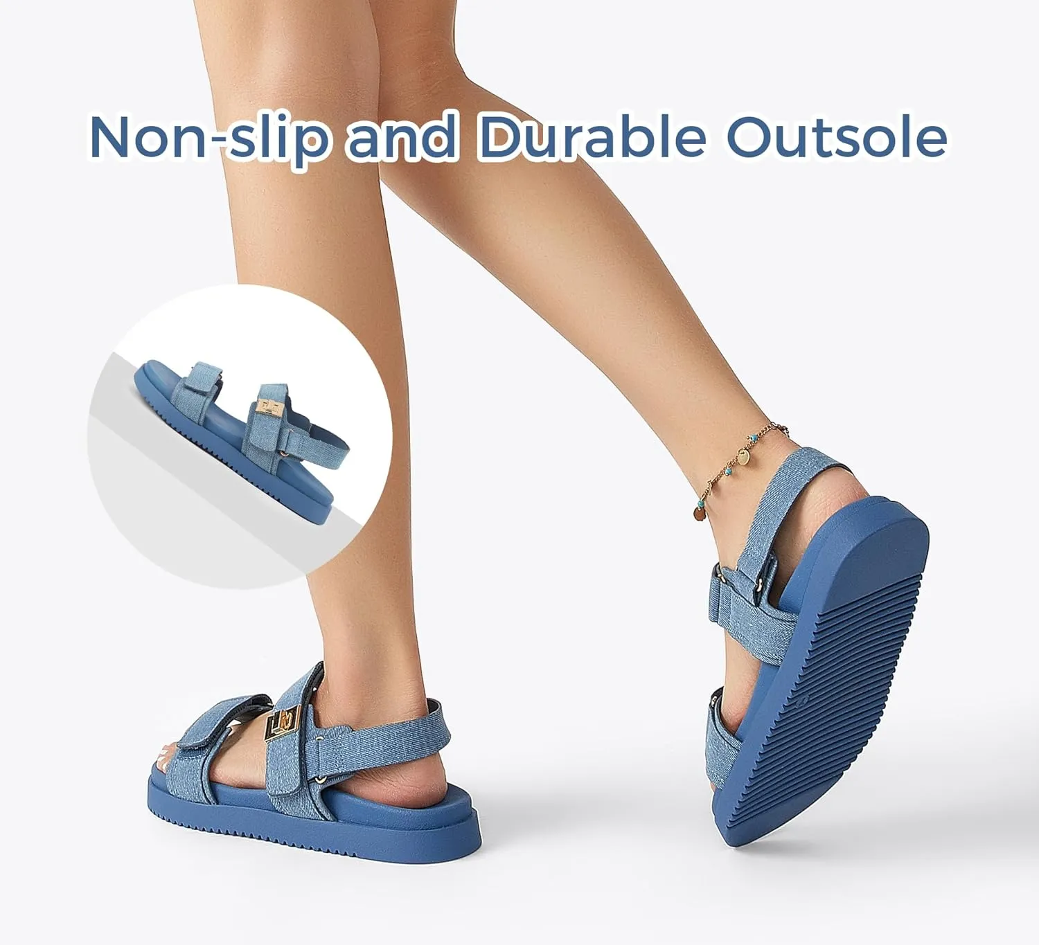 LUCKY STEP Women's Flat Sandals Casual Open Toe Beach Sandals Adjustable Double Strap Summer Sandals