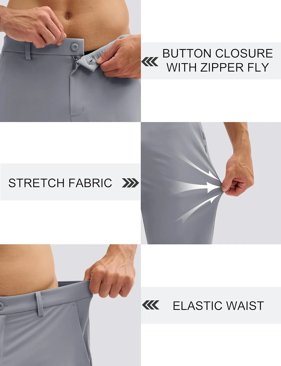 MAGCOMSEN Men's Golf Pants Classic Fit - 30"/32"/34" Stretch Water Resistant Quick Dry Flat Front Dress Pants with 5 Pockets