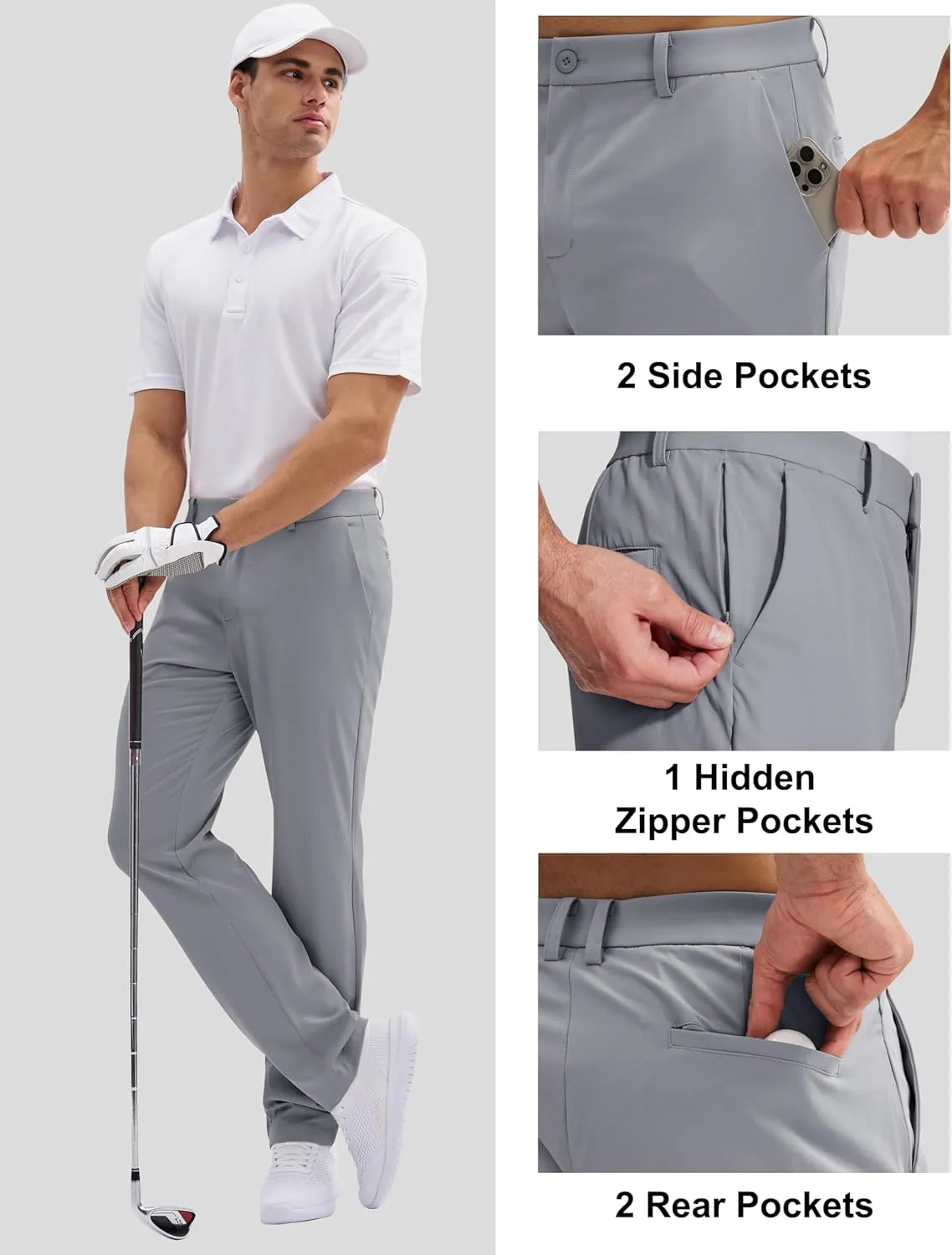 MAGCOMSEN Men's Golf Pants Classic Fit - 30"/32"/34" Stretch Water Resistant Quick Dry Flat Front Dress Pants with 5 Pockets