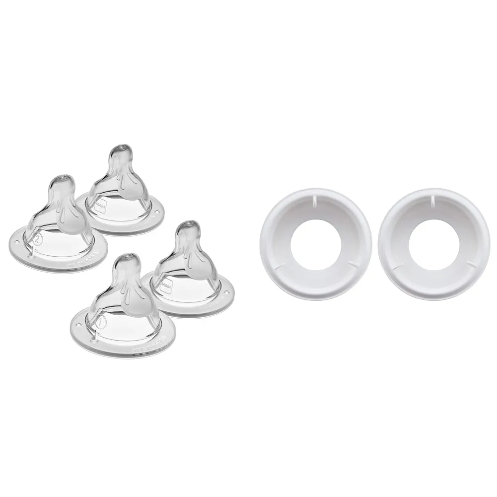 MAM Bottle Nipples Mixed Flow Pack and Anti Colic Valve Replacements for Easy Start Bottles, 4 Pack