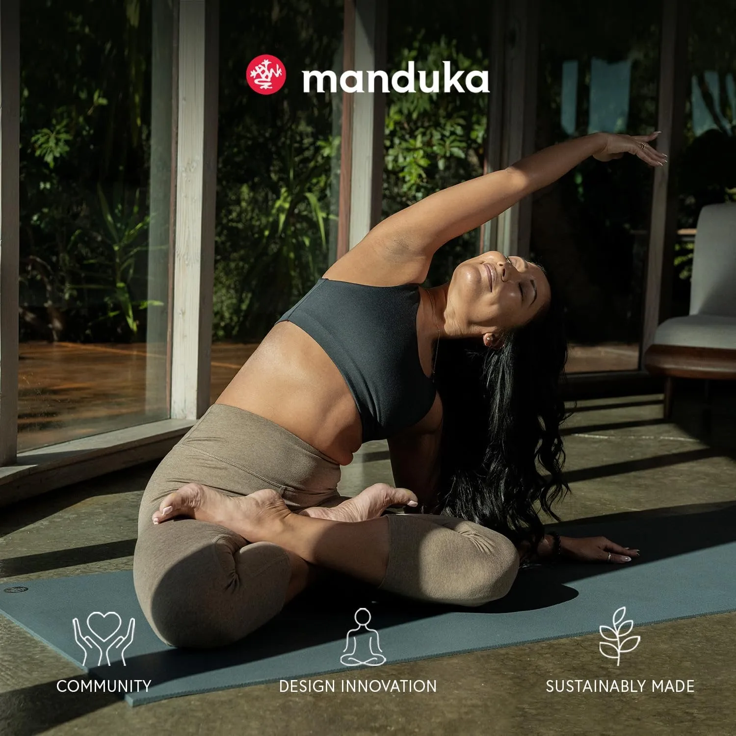 Manduka eKO Superlite Yoga Mat for Travel - Lightweight, Easy to Roll and Fold, Durable, 1.5mm Thick, 71 Inch