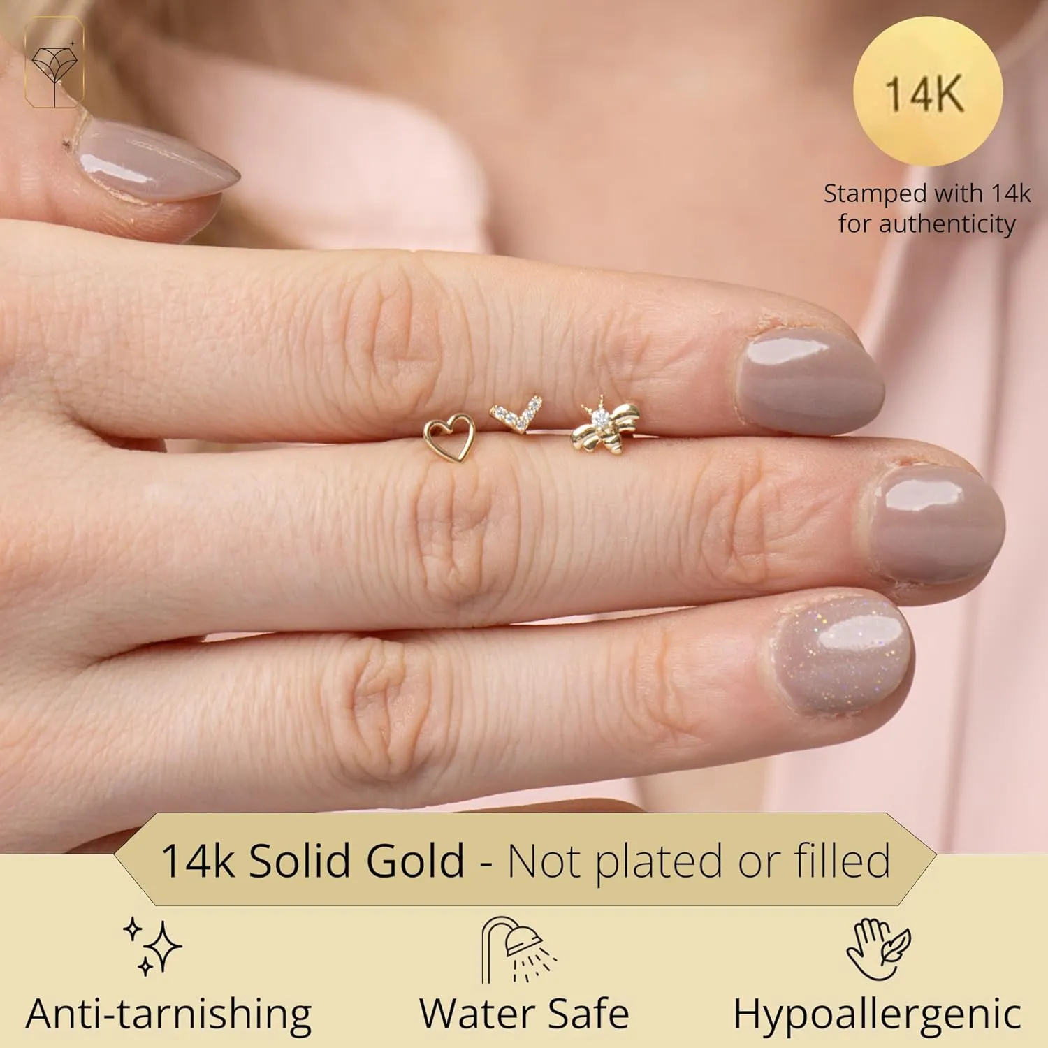 MAX   STONE Solid 14K Gold Single Comfy Flat Back Cartilage Gold Stud Earrings for Women | Hypoallergenic Cubic Zirconia Flatback Stud Earrings | Helix Tragus Piercing Jewelry