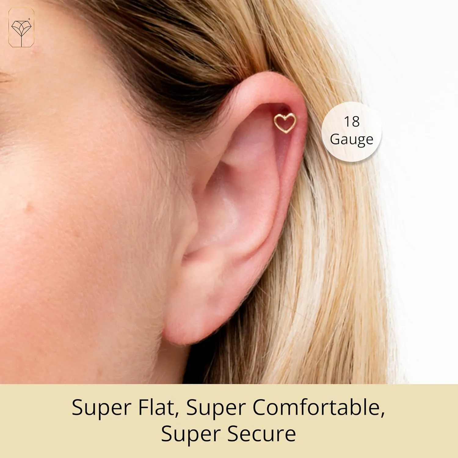 MAX   STONE Solid 14K Gold Single Comfy Flat Back Cartilage Gold Stud Earrings for Women | Hypoallergenic Cubic Zirconia Flatback Stud Earrings | Helix Tragus Piercing Jewelry