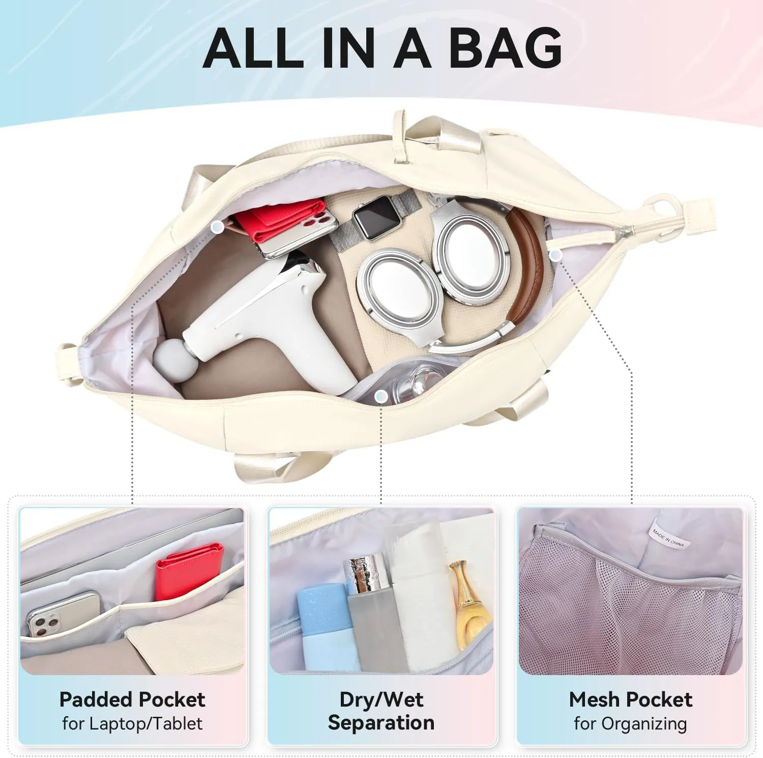 MAXTOP Women's Gym Yoga Duffle Bag with Shoe Pouch,Multi-Purpose Overnight Travel Bag for Gym,Work, Dance, Sports