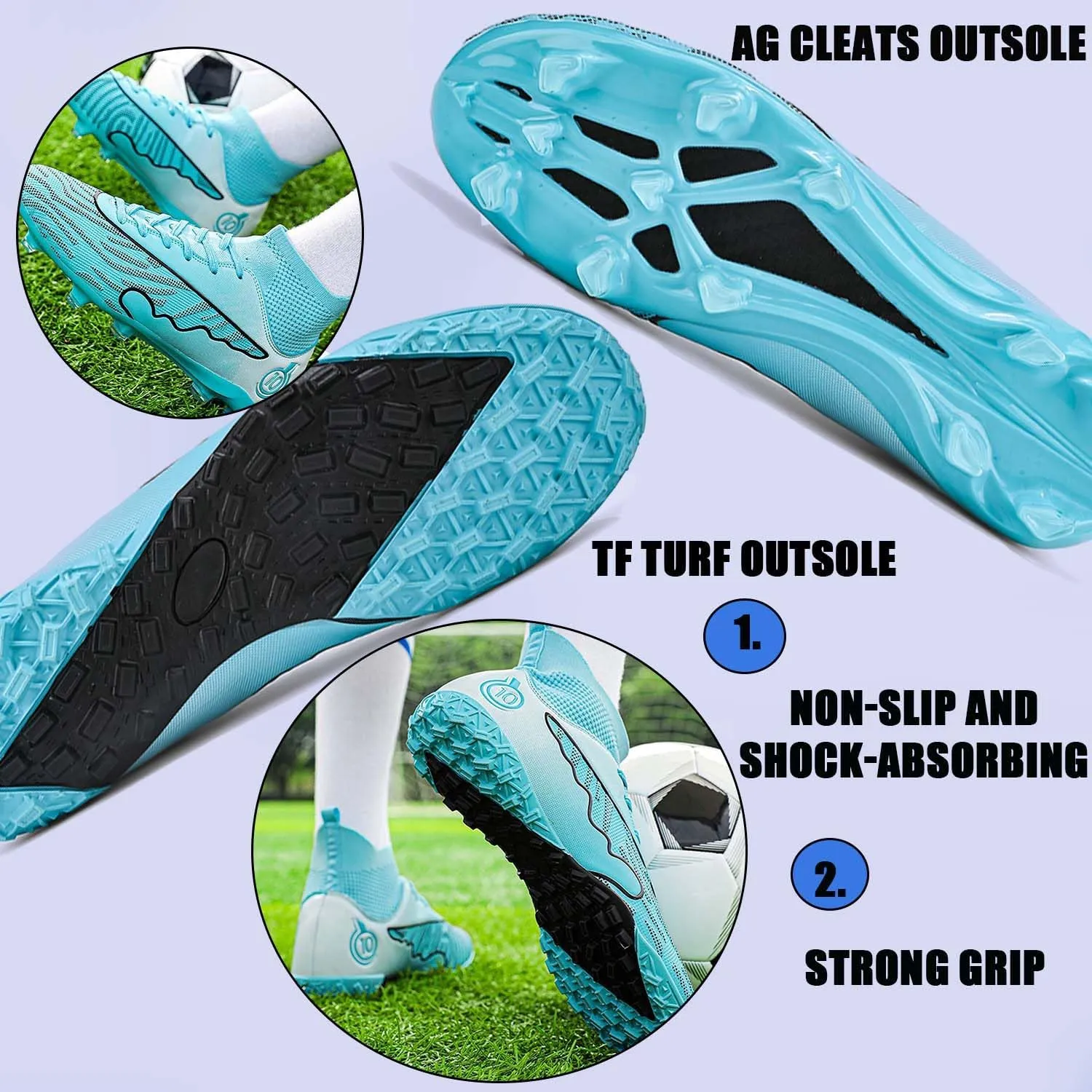 MEBAMY Men's Soccer Shoes Cleats TF High Tops Football Boots for Kids Outdoor Professional Training Athletic Turf Sneaker Rubber Sole