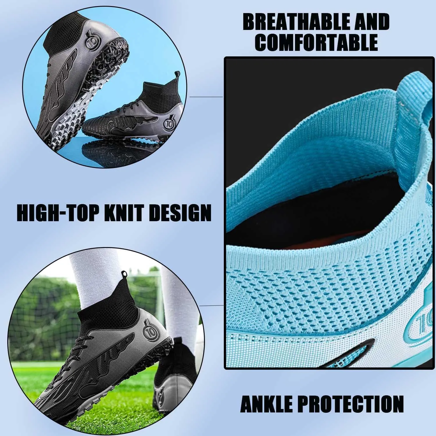 MEBAMY Men's Soccer Shoes Cleats TF High Tops Football Boots for Kids Outdoor Professional Training Athletic Turf Sneaker Rubber Sole