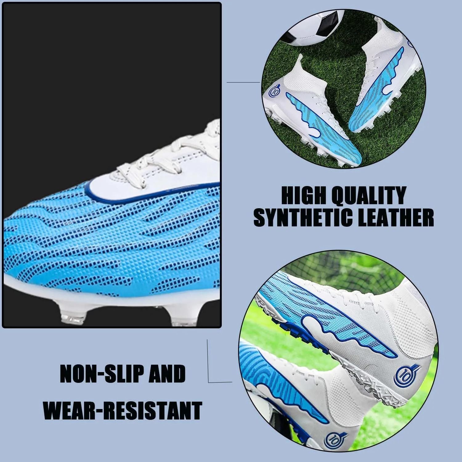 MEBAMY Men's Soccer Shoes Cleats TF High Tops Football Boots for Kids Outdoor Professional Training Athletic Turf Sneaker Rubber Sole