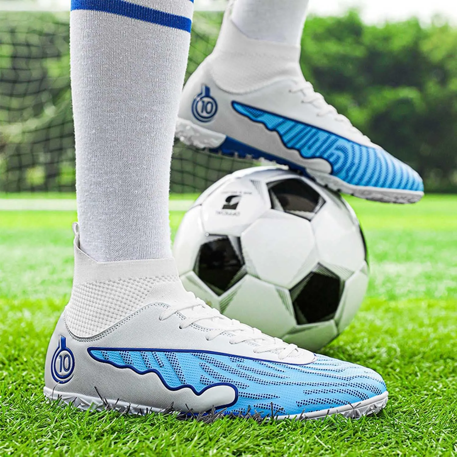 MEBAMY Men's Soccer Shoes Cleats TF High Tops Football Boots for Kids Outdoor Professional Training Athletic Turf Sneaker Rubber Sole