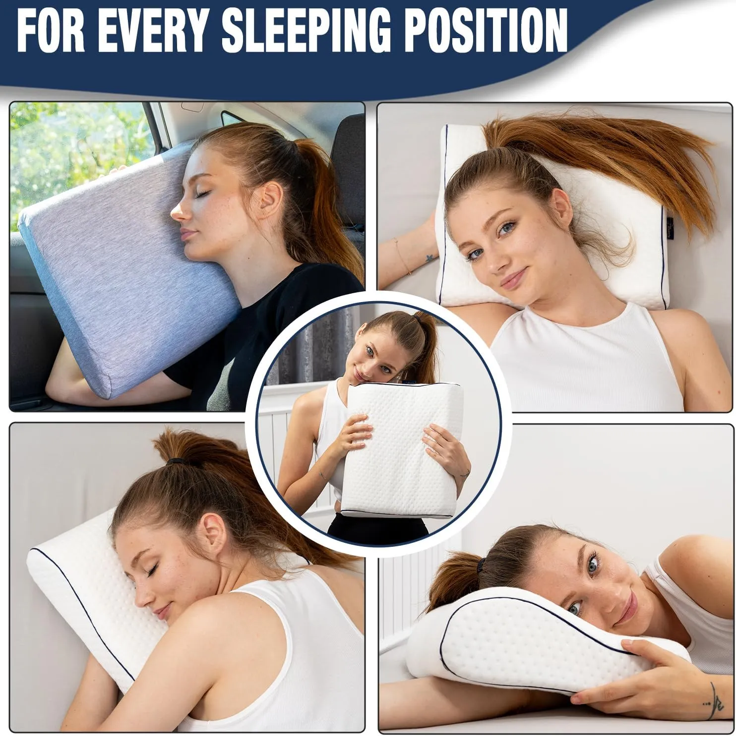 Memory Foam Pillow for Travel and Camping with Extra Cotton Cover – Easy to Carry Portable Bag (White Contour)