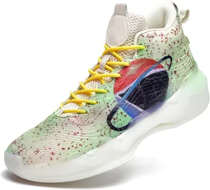 Men Graffiti Basketball Shoes High-Top Sports Shoes Anti-Slip Rubber Soles Indoor Outdoor Sports Running Training Streetwear