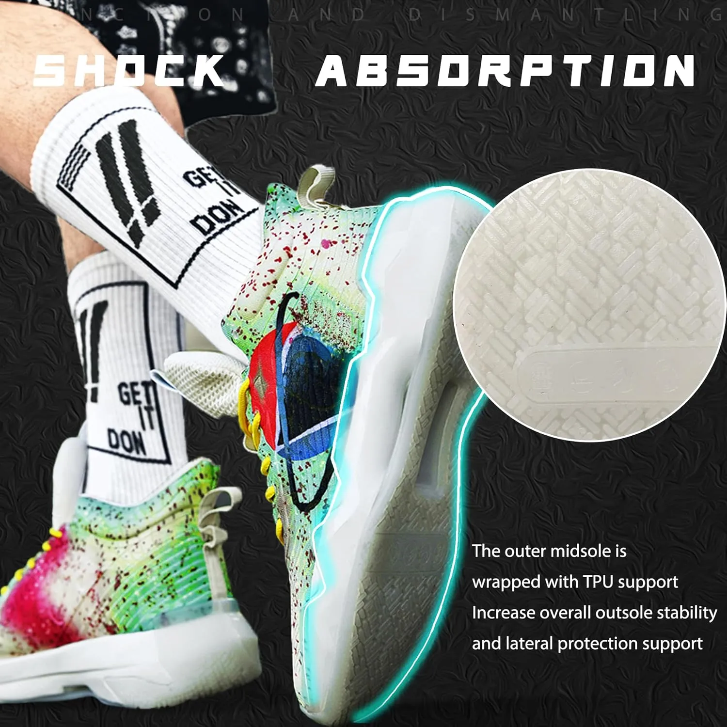 Men Graffiti Basketball Shoes High-Top Sports Shoes Anti-Slip Rubber Soles Indoor Outdoor Sports Running Training Streetwear
