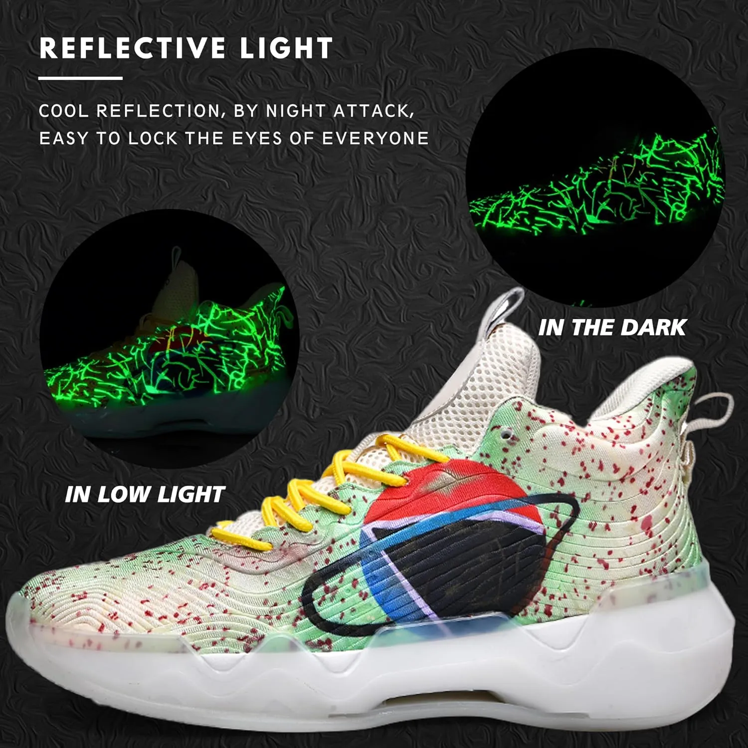 Men Graffiti Basketball Shoes High-Top Sports Shoes Anti-Slip Rubber Soles Indoor Outdoor Sports Running Training Streetwear