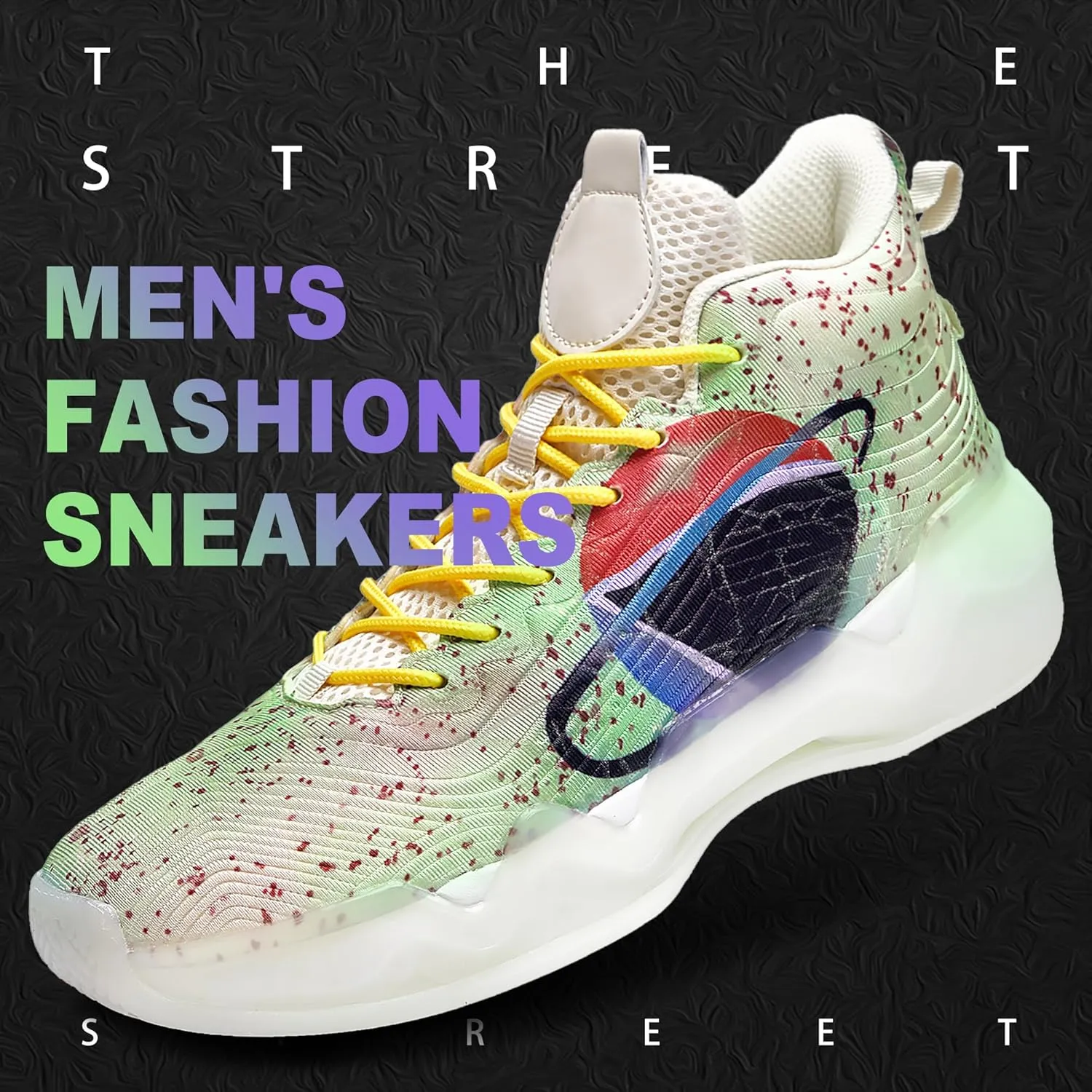 Men Graffiti Basketball Shoes High-Top Sports Shoes Anti-Slip Rubber Soles Indoor Outdoor Sports Running Training Streetwear
