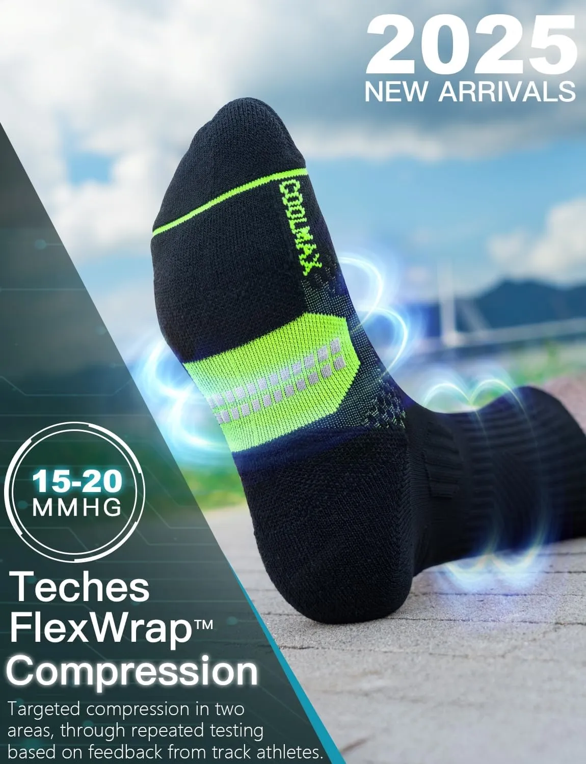 Mens Bamboo Viscose Coolmax Crew Compression Running Socks Athletic Hiking Workout Moisture Wicking Anti-Blister