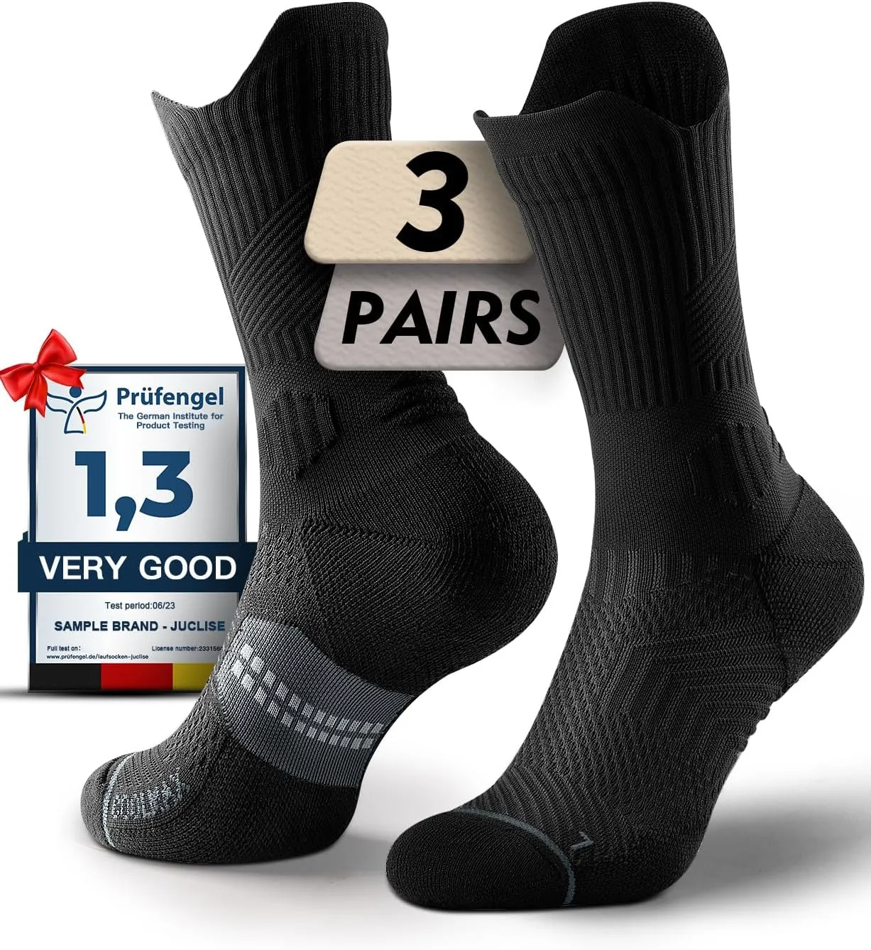 Mens Bamboo Viscose Coolmax Crew Compression Running Socks Athletic Hiking Workout Moisture Wicking Anti-Blister