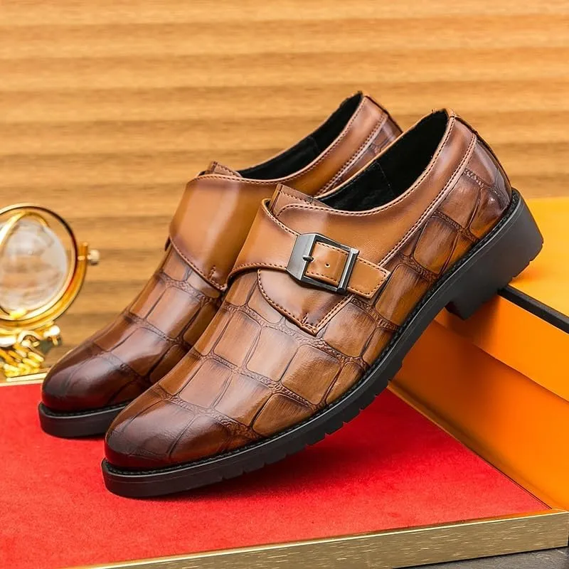 Men's Classic Oxford Shoes Pointed Leather Shoes Men PU Low Heel Plaid Buckle Business Dress Groom Wedding Shoes