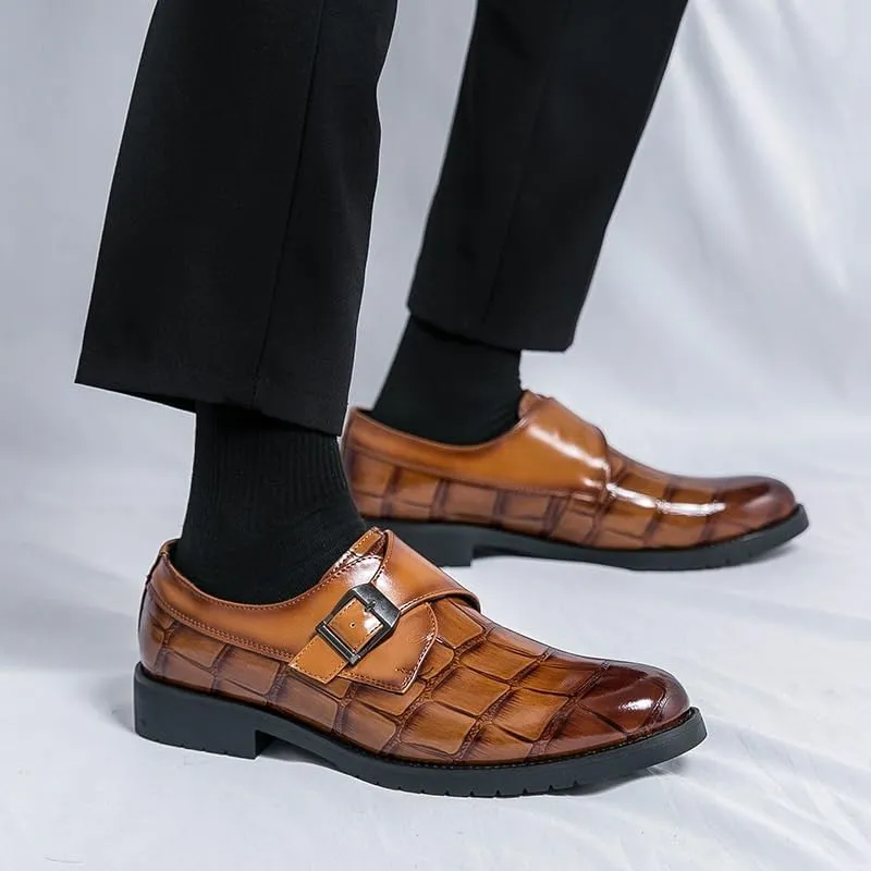 Men's Classic Oxford Shoes Pointed Leather Shoes Men PU Low Heel Plaid Buckle Business Dress Groom Wedding Shoes