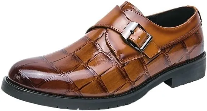 Men's Classic Oxford Shoes Pointed Leather Shoes Men PU Low Heel Plaid Buckle Business Dress Groom Wedding Shoes