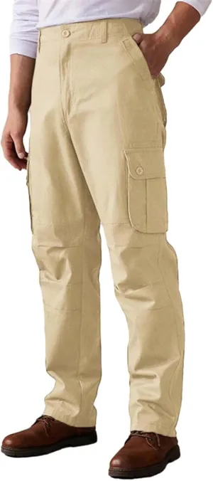 Men's Cotton Cargo Pants Comfort Flat Front Stretch Chino Golf Trouser Classic Basic Heavy Duty Durable Work Utility Pants