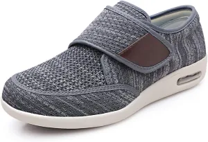 Mens Diabetic Edema Shoes Adjustable Strap Comfy Wide Widths Walking Sneakers Easy On/Off with 3 Pairs Insoles Replacement for Support Elderly Swelling Feet