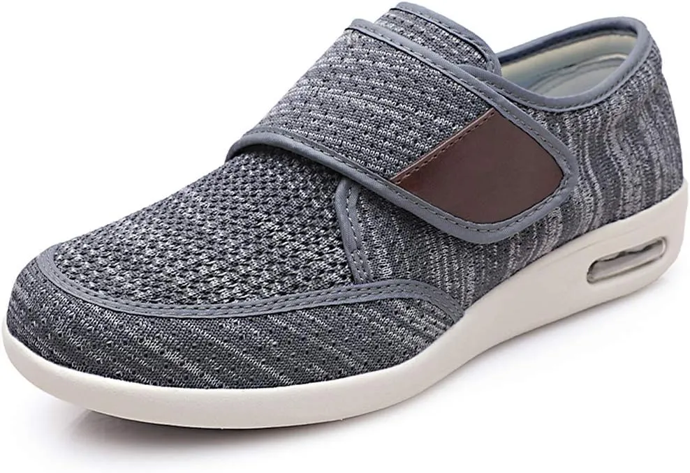 Mens Diabetic Edema Shoes Adjustable Strap Comfy Wide Widths Walking Sneakers Easy On/Off with 3 Pairs Insoles Replacement for Support Elderly Swelling Feet