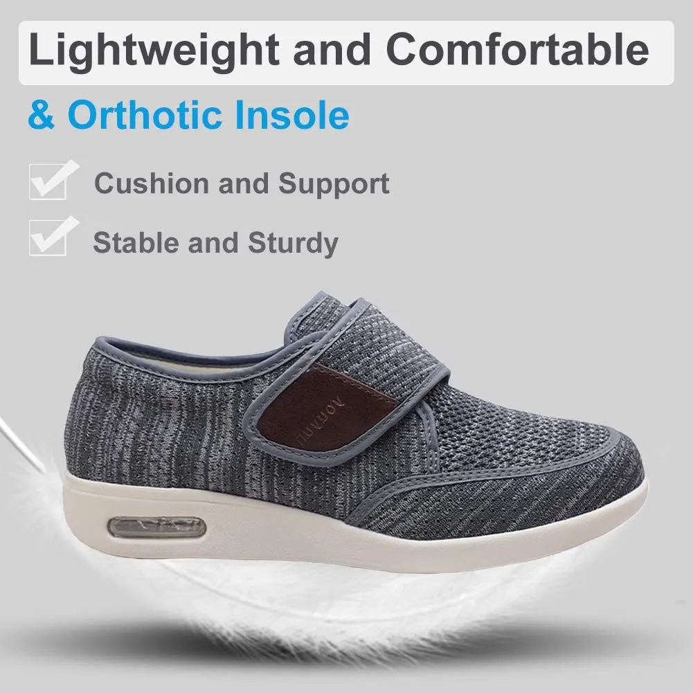 Mens Diabetic Edema Shoes Adjustable Strap Comfy Wide Widths Walking Sneakers Easy On/Off with 3 Pairs Insoles Replacement for Support Elderly Swelling Feet