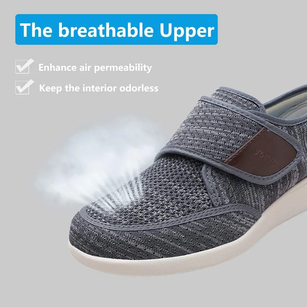 Mens Diabetic Edema Shoes Adjustable Strap Comfy Wide Widths Walking Sneakers Easy On/Off with 3 Pairs Insoles Replacement for Support Elderly Swelling Feet