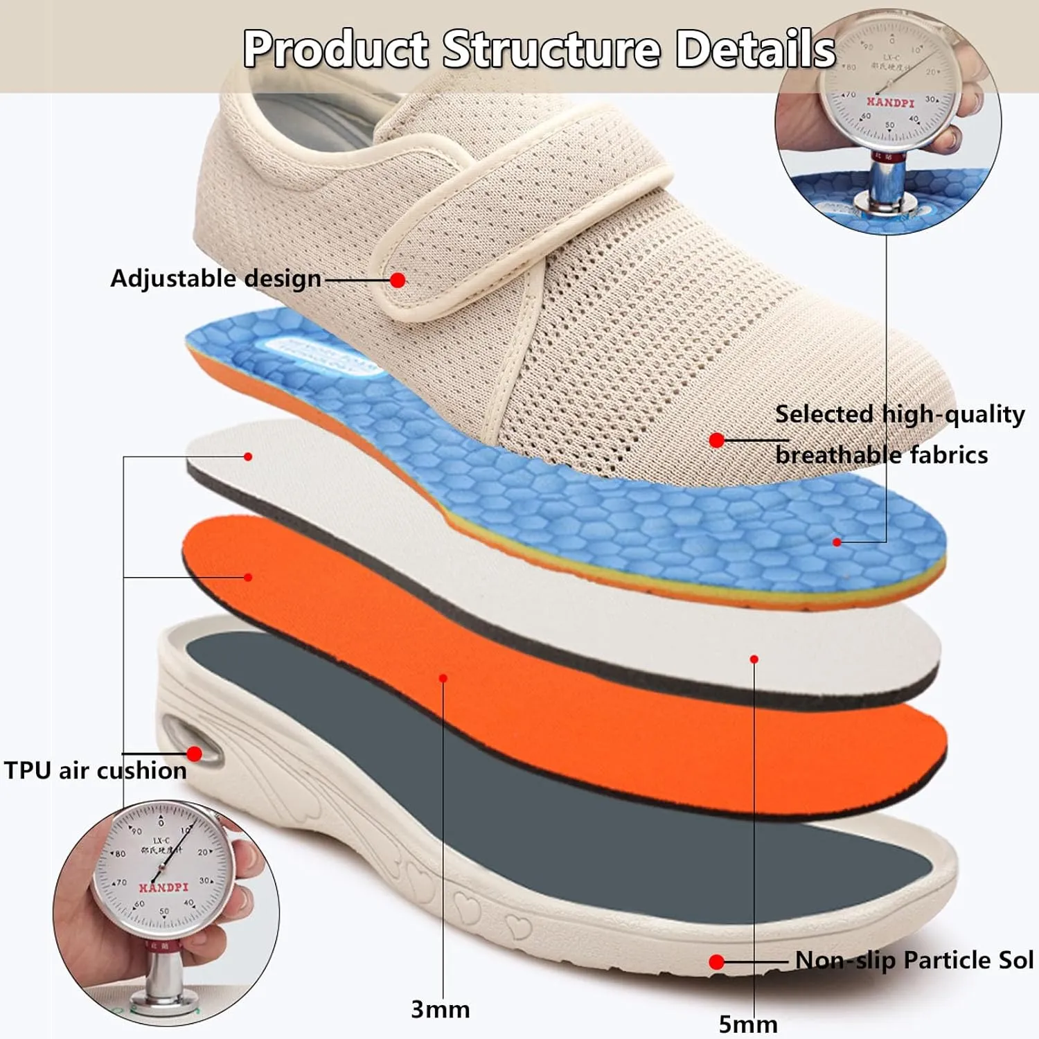 Mens Diabetic Edema Shoes Extended Widths,Extra Wide Widths Walking Edema Sneakers Adjustable Strap Easy On/Off with 3 Pairs Insoles Replacement