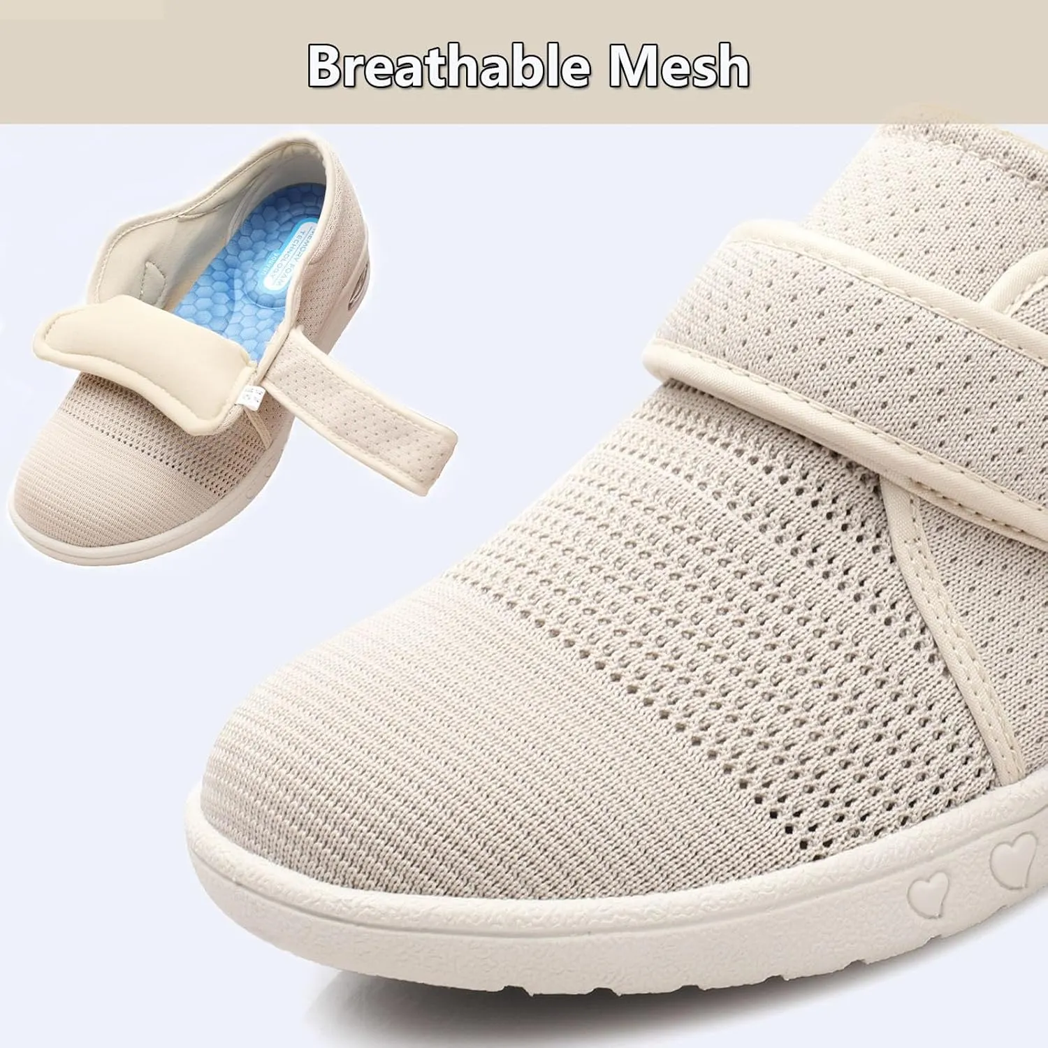 Mens Diabetic Edema Shoes Extended Widths,Extra Wide Widths Walking Edema Sneakers Adjustable Strap Easy On/Off with 3 Pairs Insoles Replacement