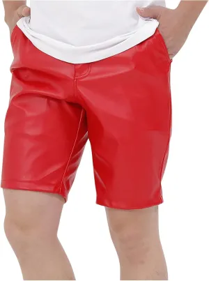 Men's Leather Shorts Outdoor Classic Fit Beach Shorts with Pockets Plain Summer Lightweight Camping Hiking Shorts
