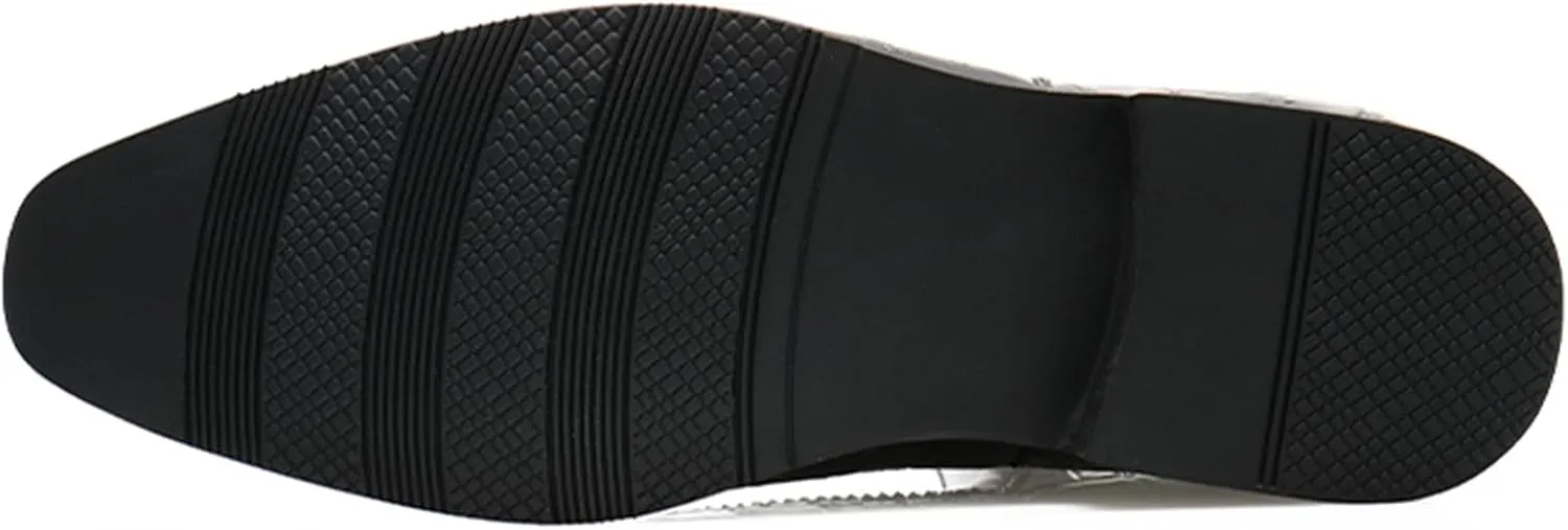 Men's Printed Leather Slip On Chelsea Boots Retro Pointed Toe Mid High Top Business Casual Formal Dress Ankle Boots