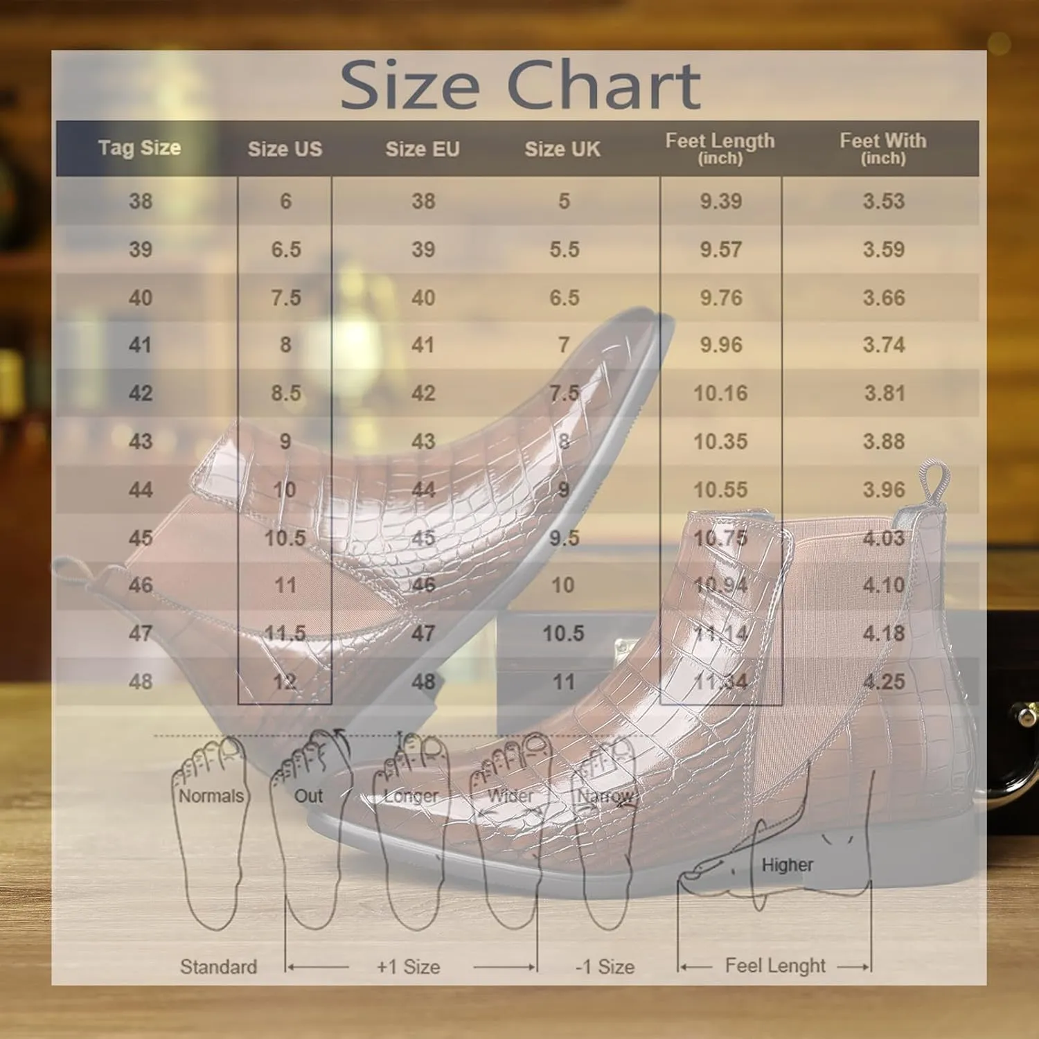 Men's Printed Leather Slip On Chelsea Boots Retro Pointed Toe Mid High Top Business Casual Formal Dress Ankle Boots