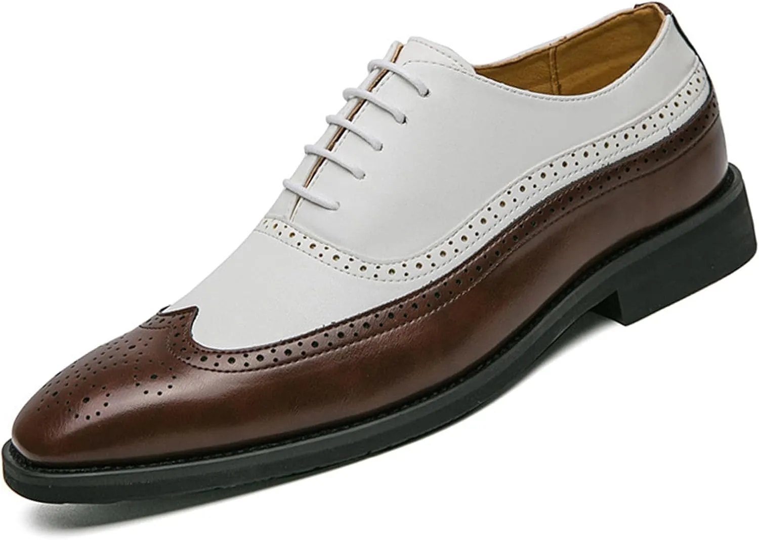 Men's Soft Leather Oxford Dress Shoes Classic Wingtip Lace-Up Brogue Oxford Shoes Stylish Business Casual Formal Work Shoes