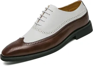 Men's Soft Leather Oxford Dress Shoes Classic Wingtip Lace-Up Brogue Oxford Shoes Stylish Business Casual Formal Work Shoes