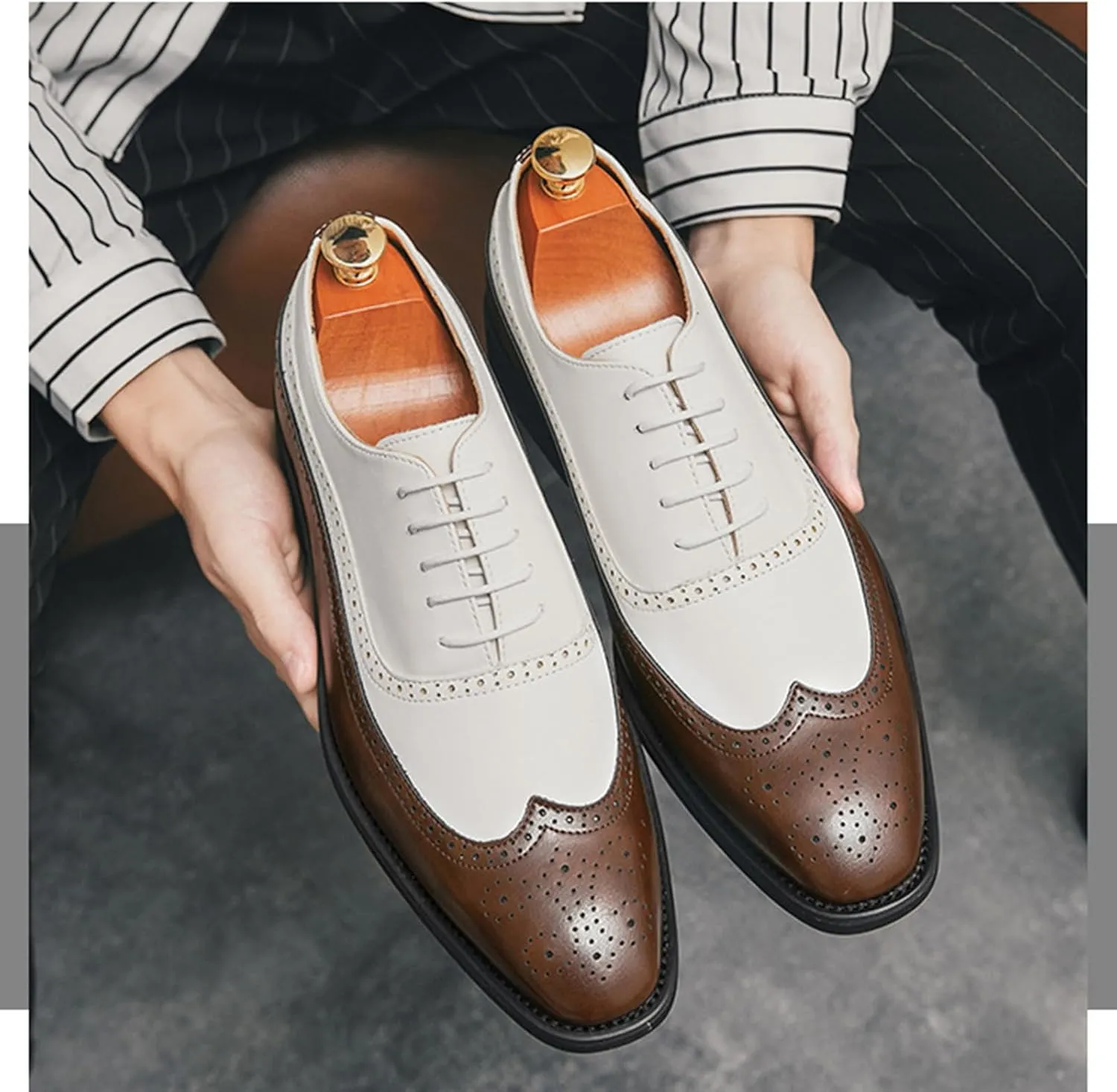 Men's Soft Leather Oxford Dress Shoes Classic Wingtip Lace-Up Brogue Oxford Shoes Stylish Business Casual Formal Work Shoes