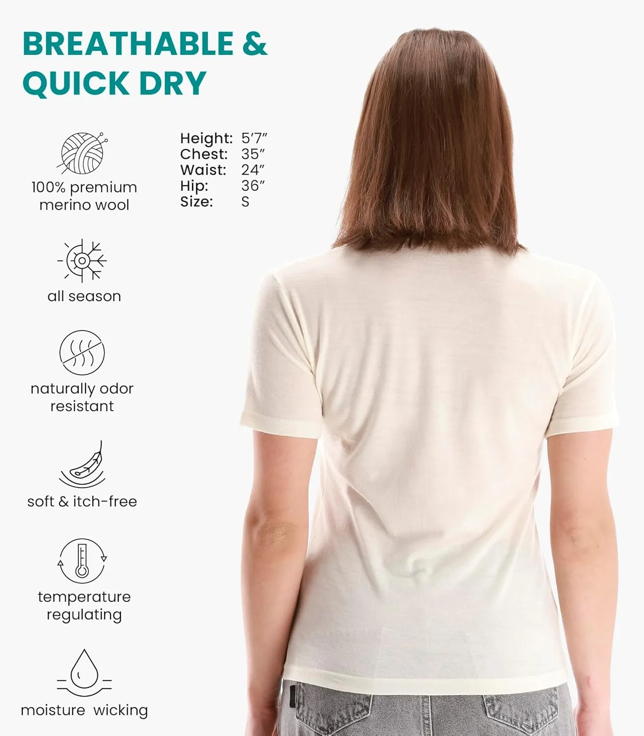 Merino.tech Merino Wool T Shirt Women - 100% Merino Wool Base Layer Women Short Sleeve Moisture-Wicking Tee and Hiking Socks