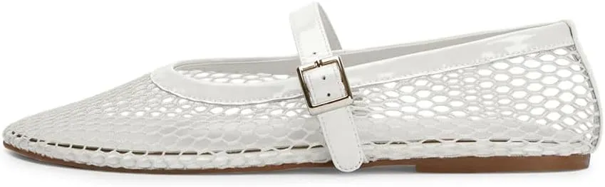 Mesh Ballet Flats for Women Buckle Strap Comfy Casual Office Mary Jane Flat Fishnet Ballerina Flat Shoes