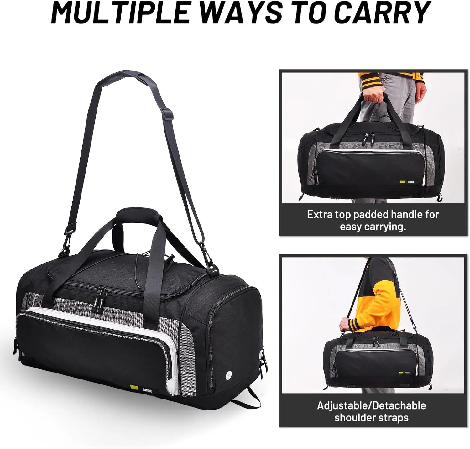 MIER Large Duffel Bag Men's Gym Bag with Shoe Compartment, 60L