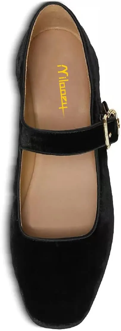 Milooey shoes Women Classic Square Toe Mary Jane Flats Comfy Ankle Strap Ballet Flats Buckled Lady Girls Dress Daily Office Shoes Size 4-16 Us