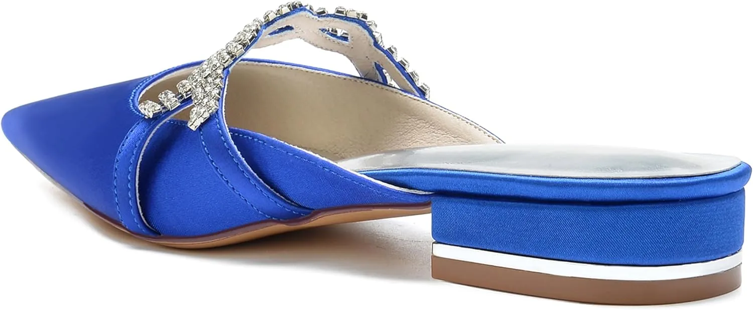 Minishion Wedding Flats Bride Shoes Womens Backless Comfy Evening Dress Mules Shoes with Rhinestone BR158