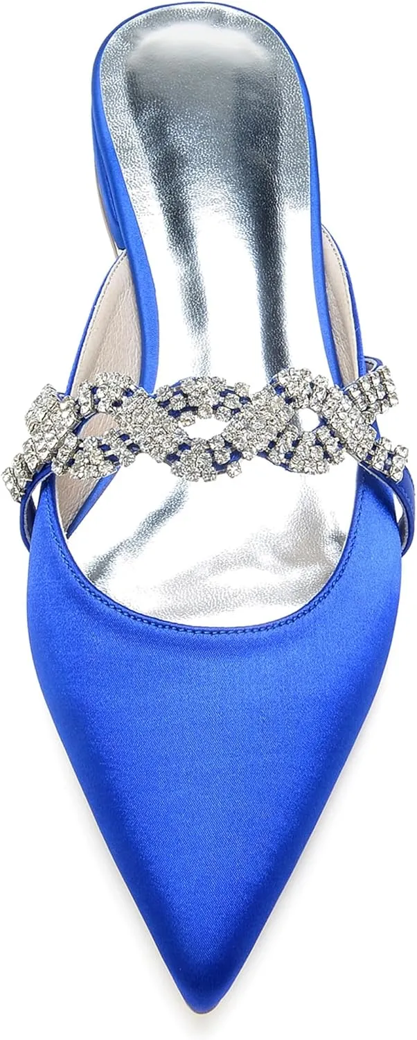 Minishion Wedding Flats Bride Shoes Womens Backless Comfy Evening Dress Mules Shoes with Rhinestone BR158