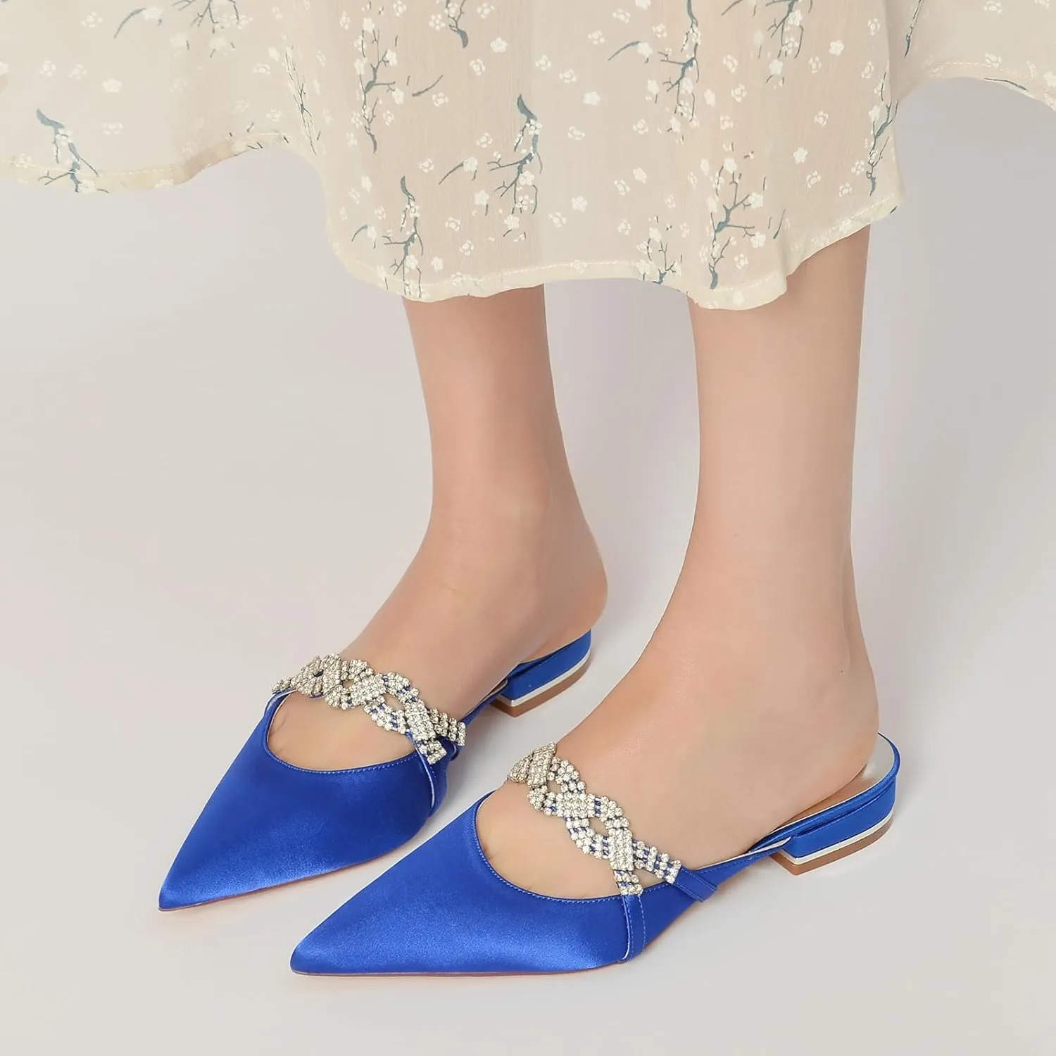 Minishion Wedding Flats Bride Shoes Womens Backless Comfy Evening Dress Mules Shoes with Rhinestone BR158