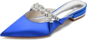 Minishion Wedding Flats Bride Shoes Womens Backless Comfy Evening Dress Mules Shoes with Rhinestone BR158
