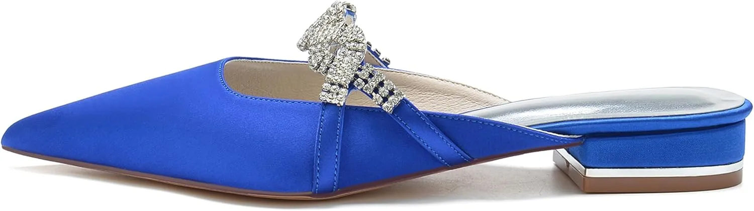 Minishion Wedding Flats Bride Shoes Womens Backless Comfy Evening Dress Mules Shoes with Rhinestone BR158