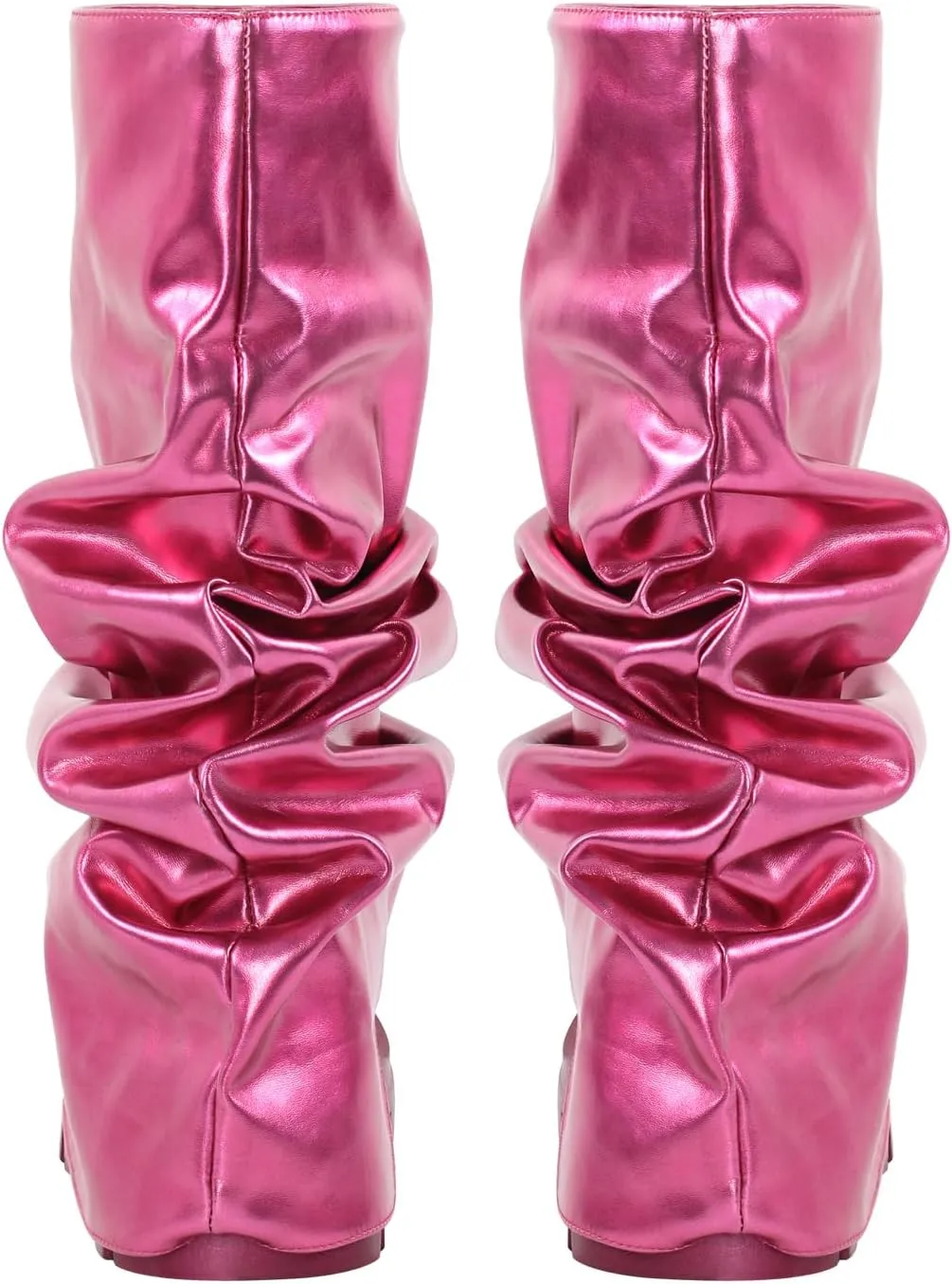 MissHeel Slouchy Metallic Platform Booties Fold Over